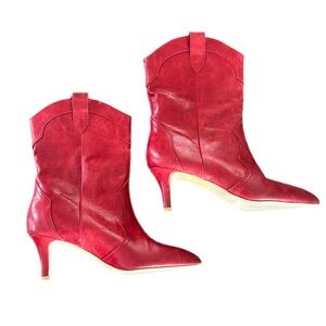Dolce Vita Red Western Heeled Ankle Boots Size 7 Kitten Heel Cowboy Boots
